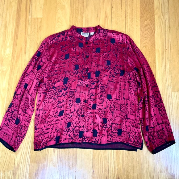 Chico’s Blouse Silk Blend Red Asian Style Buttonfront (3, XL) - Picture 4 of 7